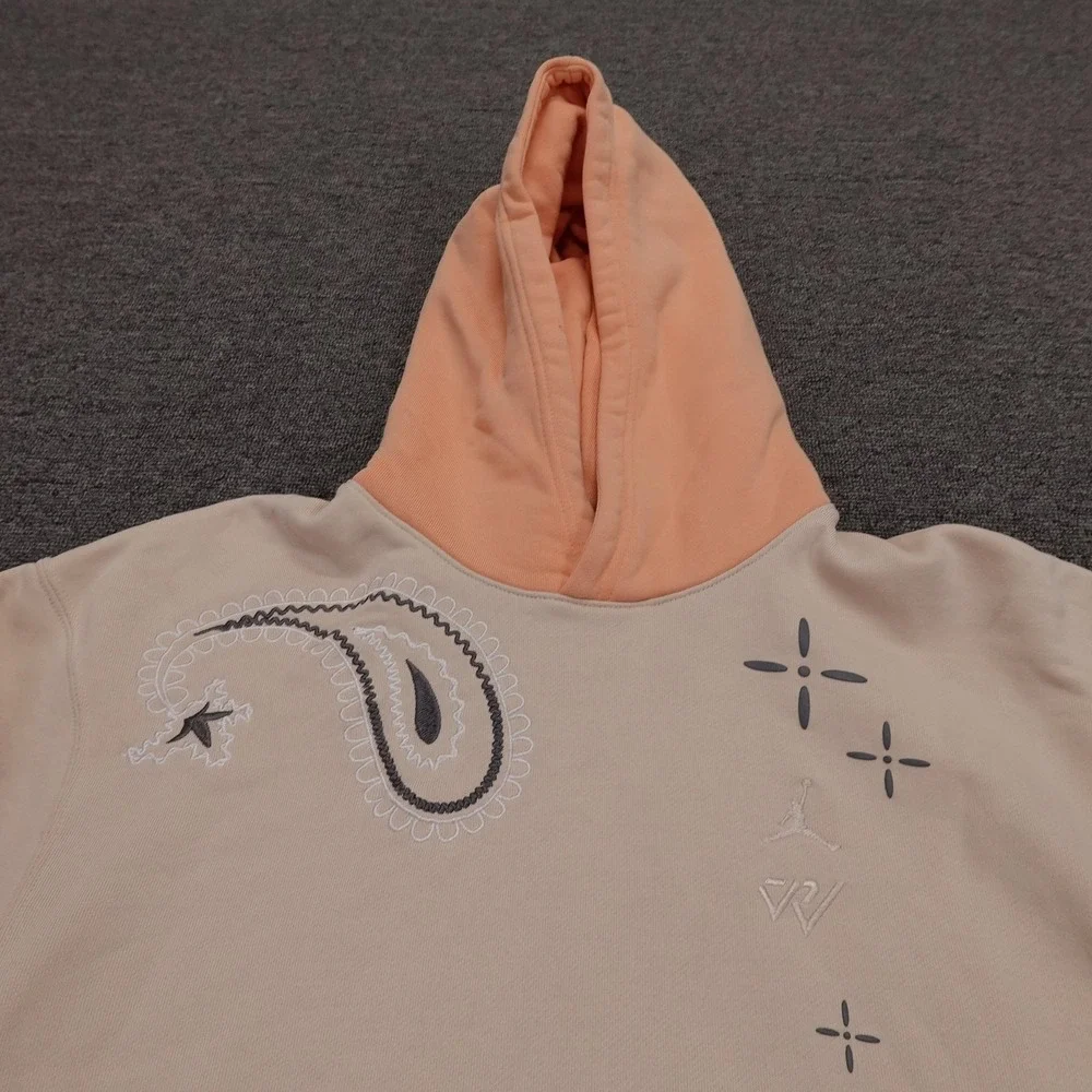 Jordan Hoodie Mens Small Beige Why Not Graphic Paisley Peach Pullover Fleece